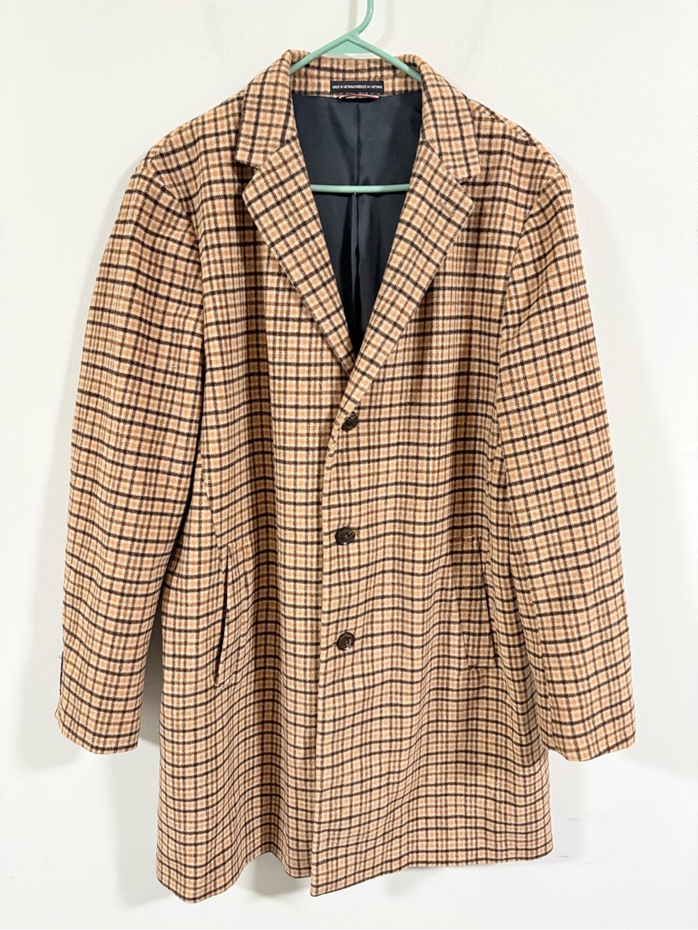 Tommy Hilfiger Men's Addison Wool-Blend Trim Fit Plaid Overcoat Jacket 46R